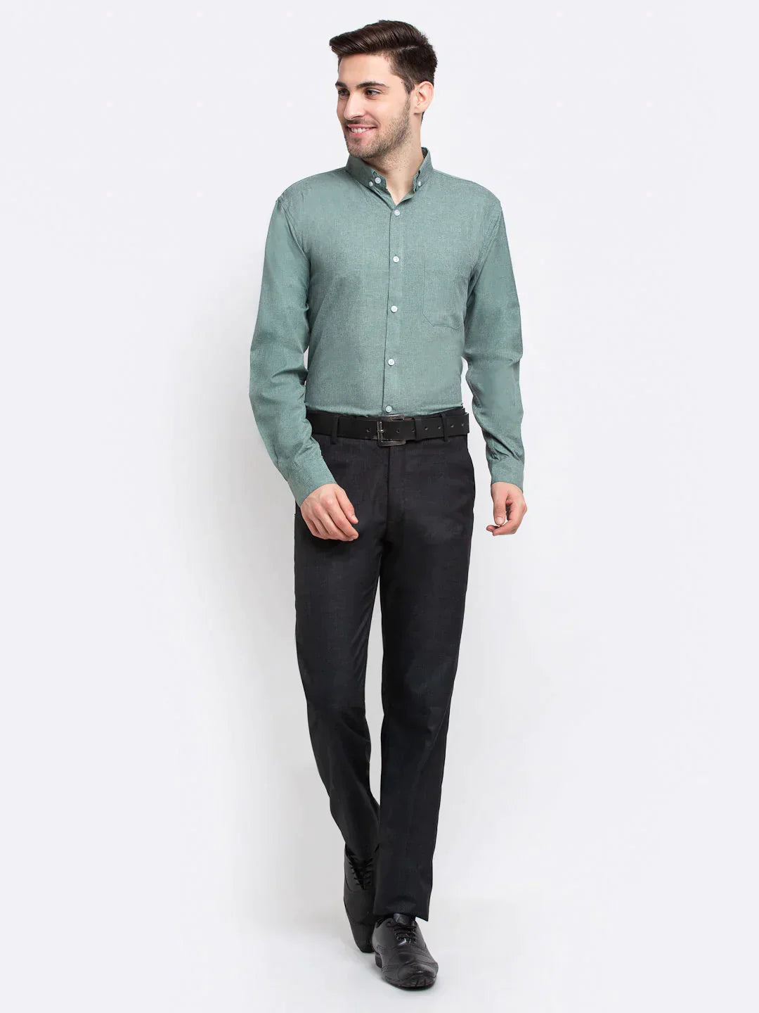 Men's Green Button Down Collar Cotton Formal Shirt - Taantav