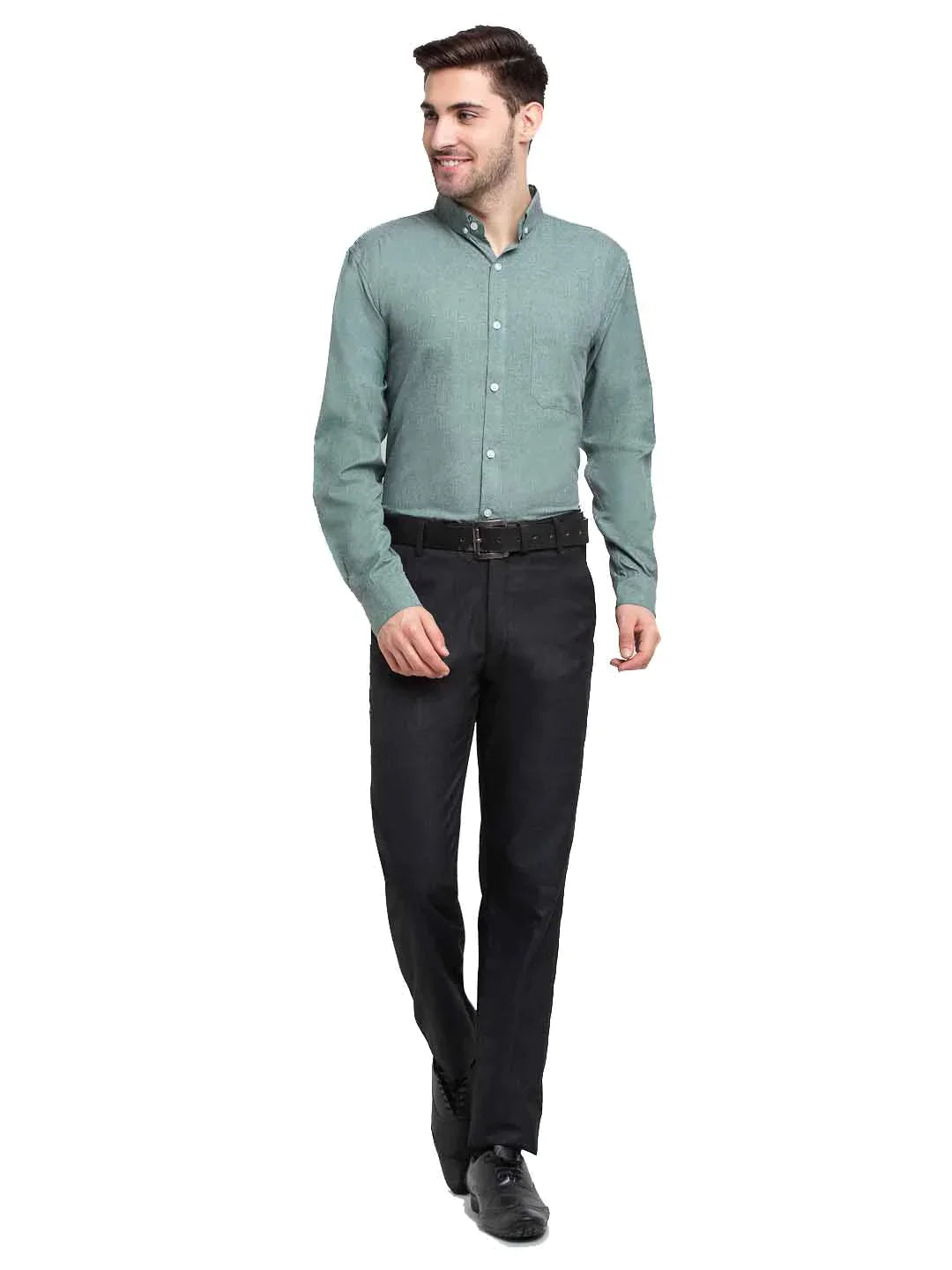 Men's Green Button Down Collar Cotton Formal Shirt - Taantav