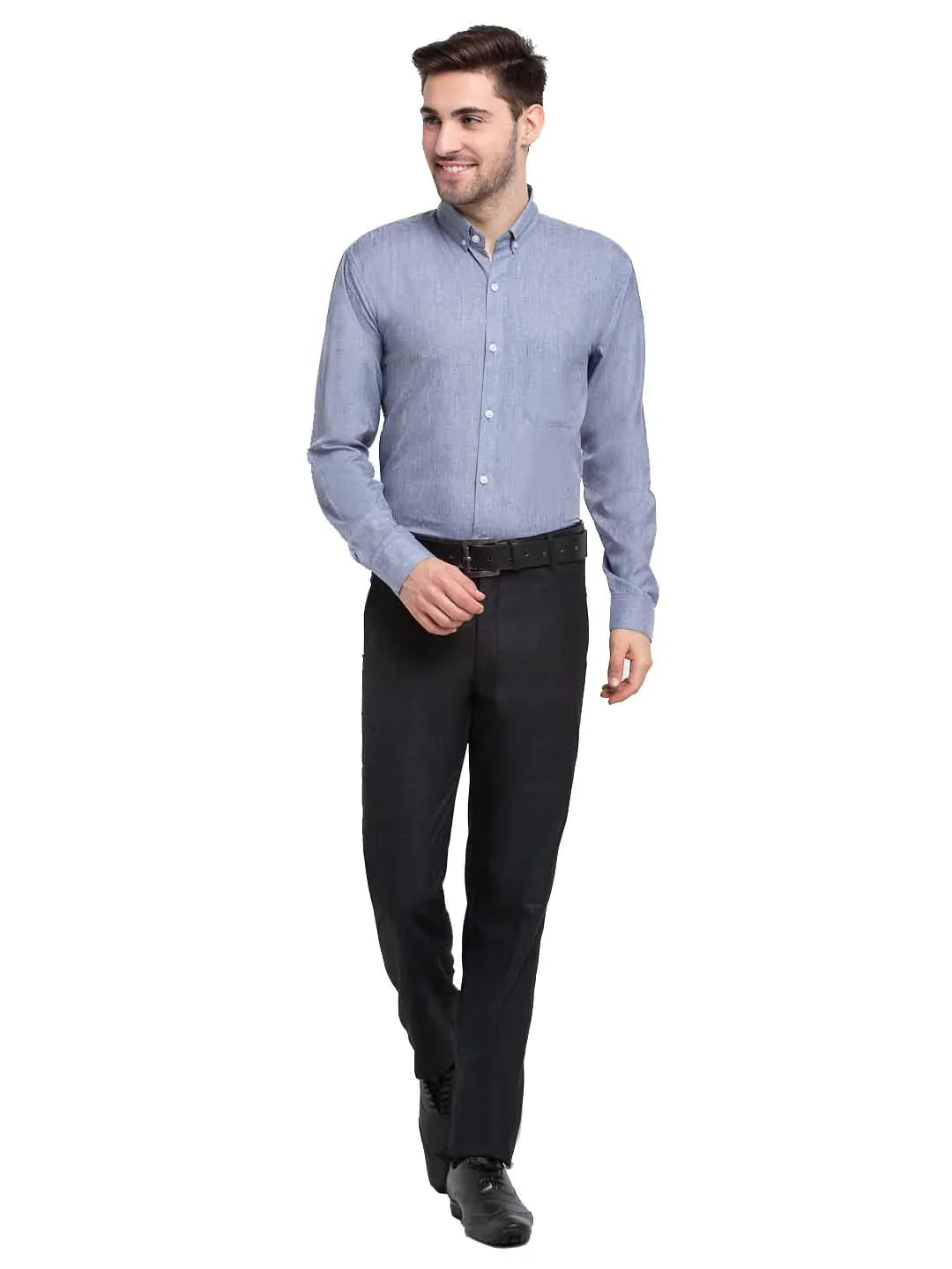 Men's Grey Button Down Collar Cotton Formal Shirt - Taantav