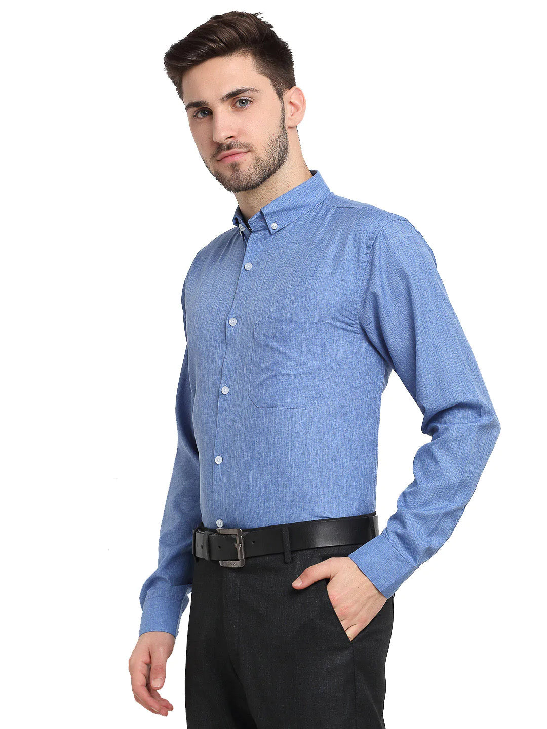 Men's Blue Button Down Collar Cotton Formal Shirt - Taantav