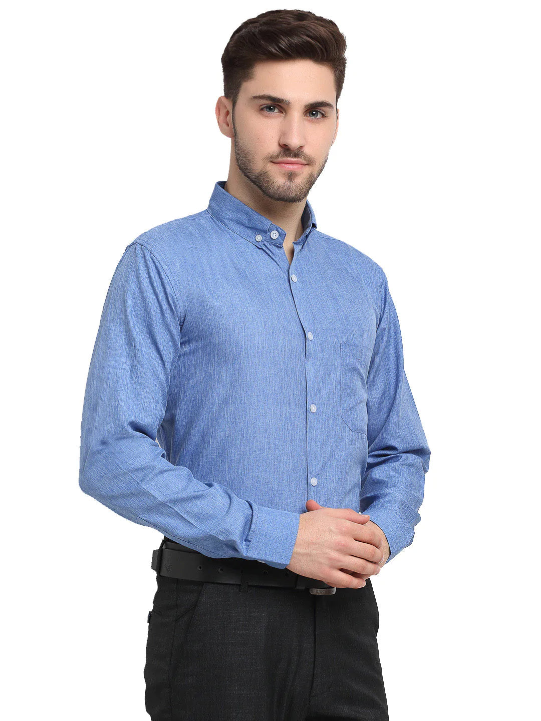 Men's Blue Button Down Collar Cotton Formal Shirt - Taantav