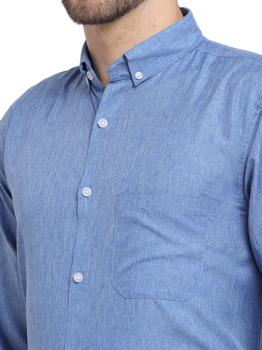 Men's Blue Button Down Collar Cotton Formal Shirt - Taantav