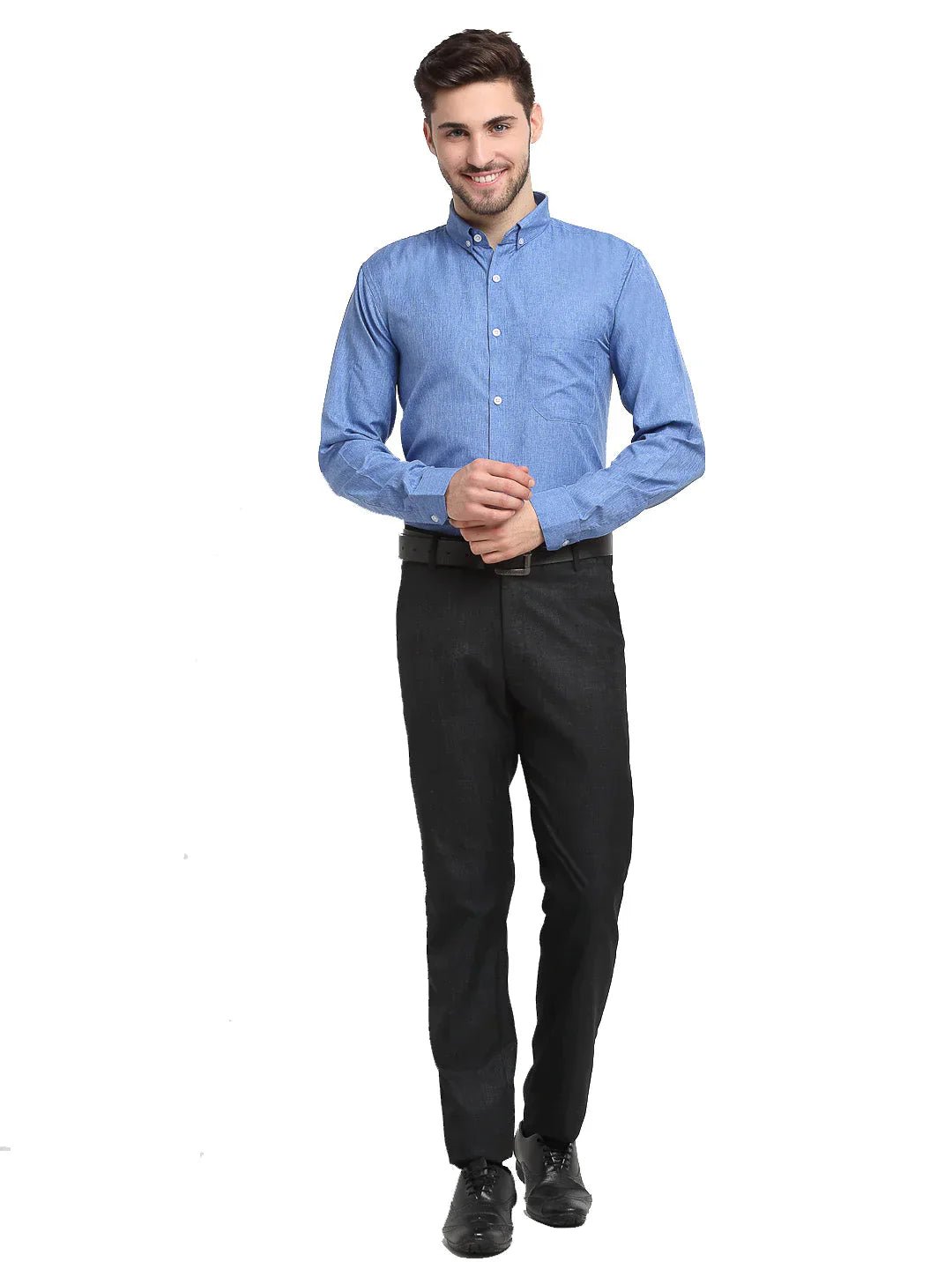 Men's Blue Button Down Collar Cotton Formal Shirt - Taantav