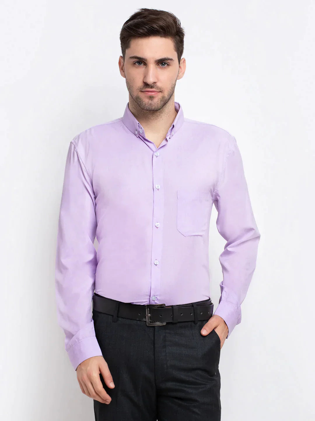 Men's Purple Button Down Collar Cotton Formal Shirt - Taantav