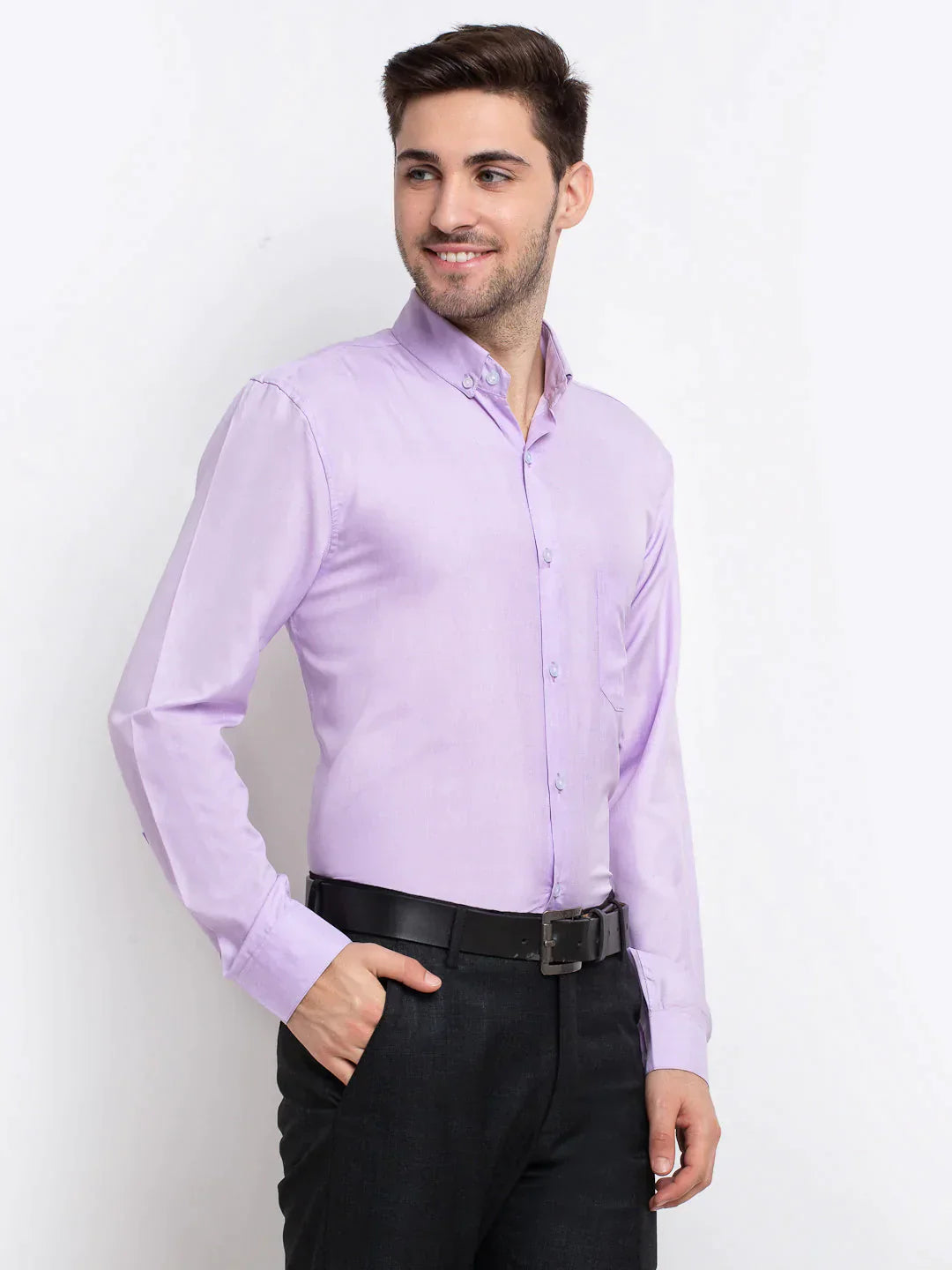 Men's Purple Button Down Collar Cotton Formal Shirt - Taantav