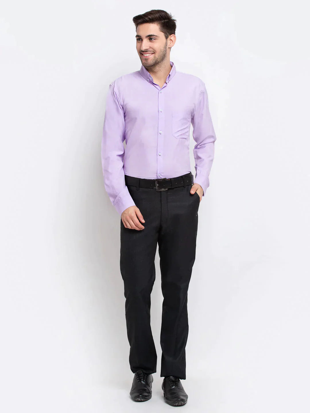 Men's Purple Button Down Collar Cotton Formal Shirt - Taantav