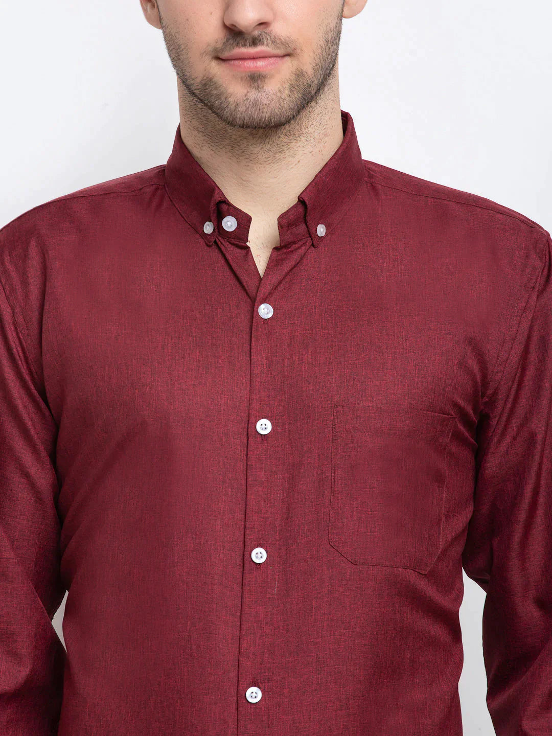 Men's Maroon Button Down Collar Cotton Formal Shirt - Taantav