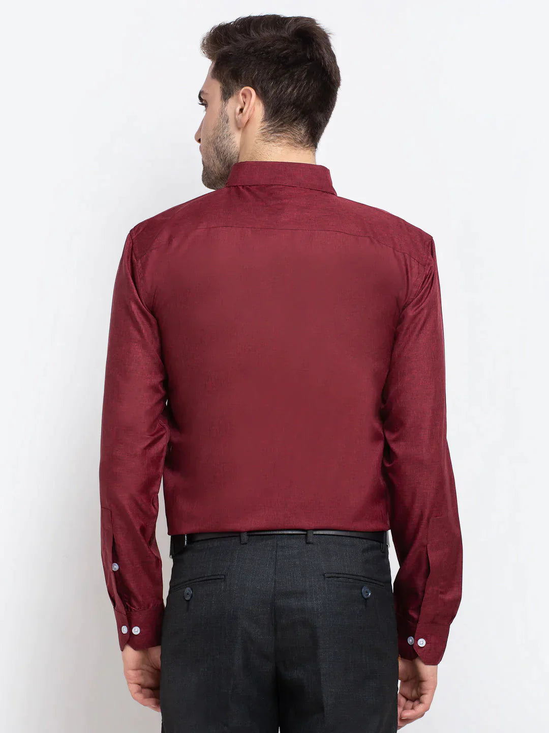 Men's Maroon Button Down Collar Cotton Formal Shirt - Taantav