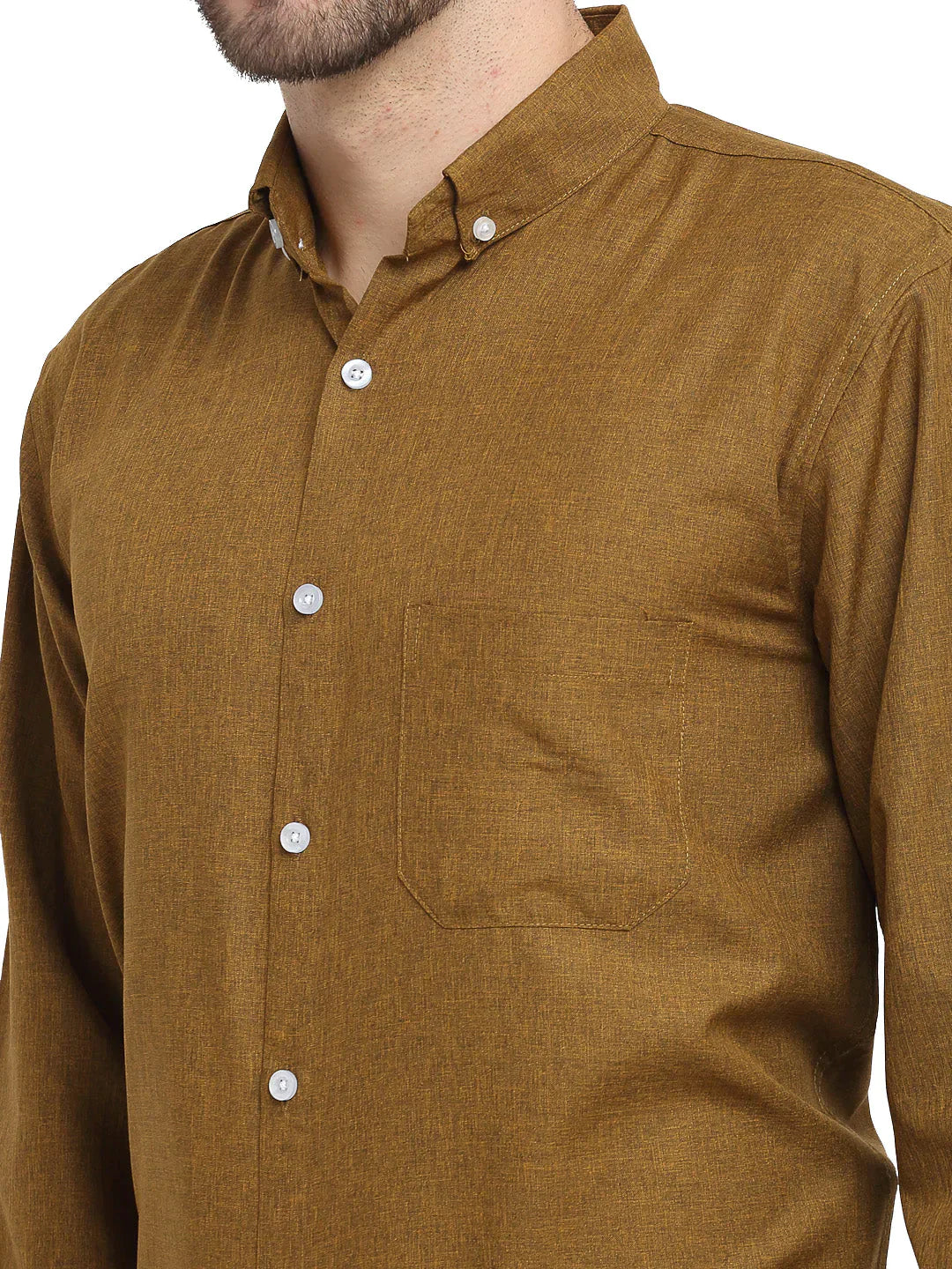 Men's Olive Button Down Collar Cotton Formal Shirt - Taantav