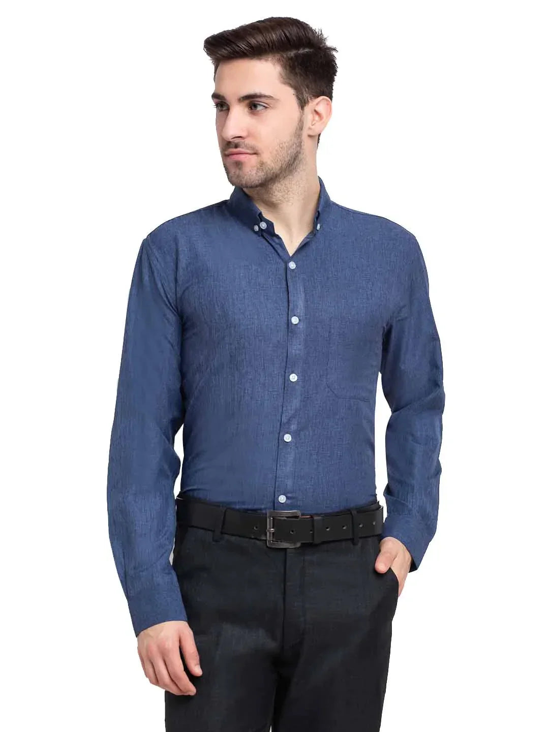 Men's Teal Button Down Collar Cotton Formal Shirt - Taantav