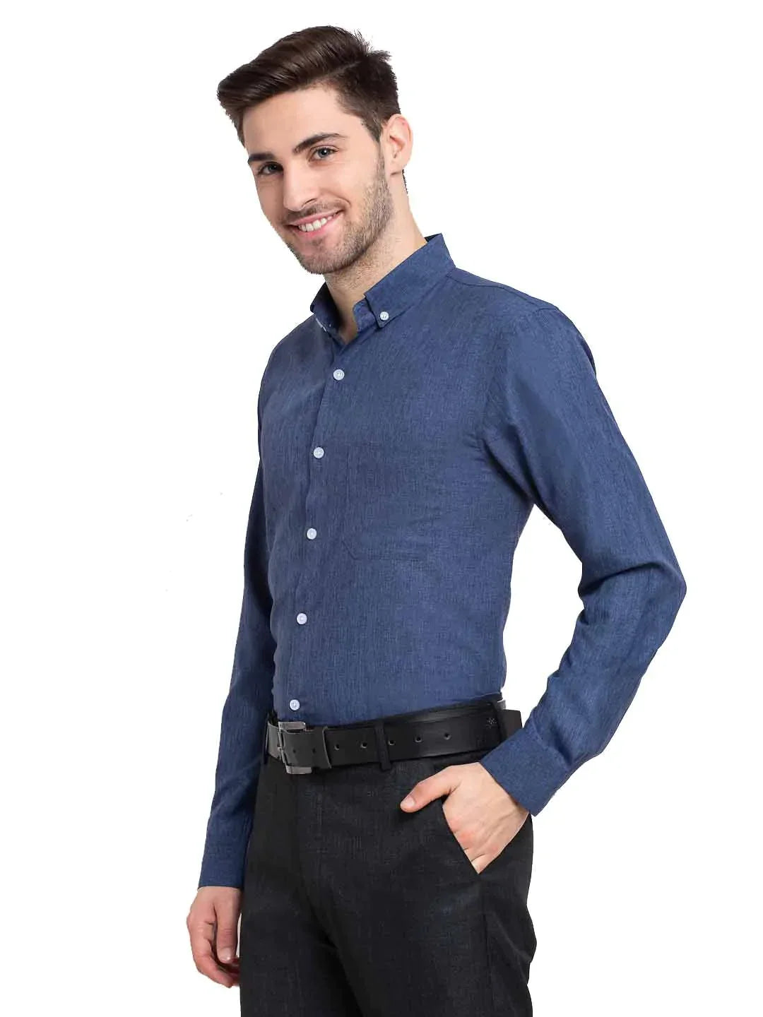 Men's Teal Button Down Collar Cotton Formal Shirt - Taantav