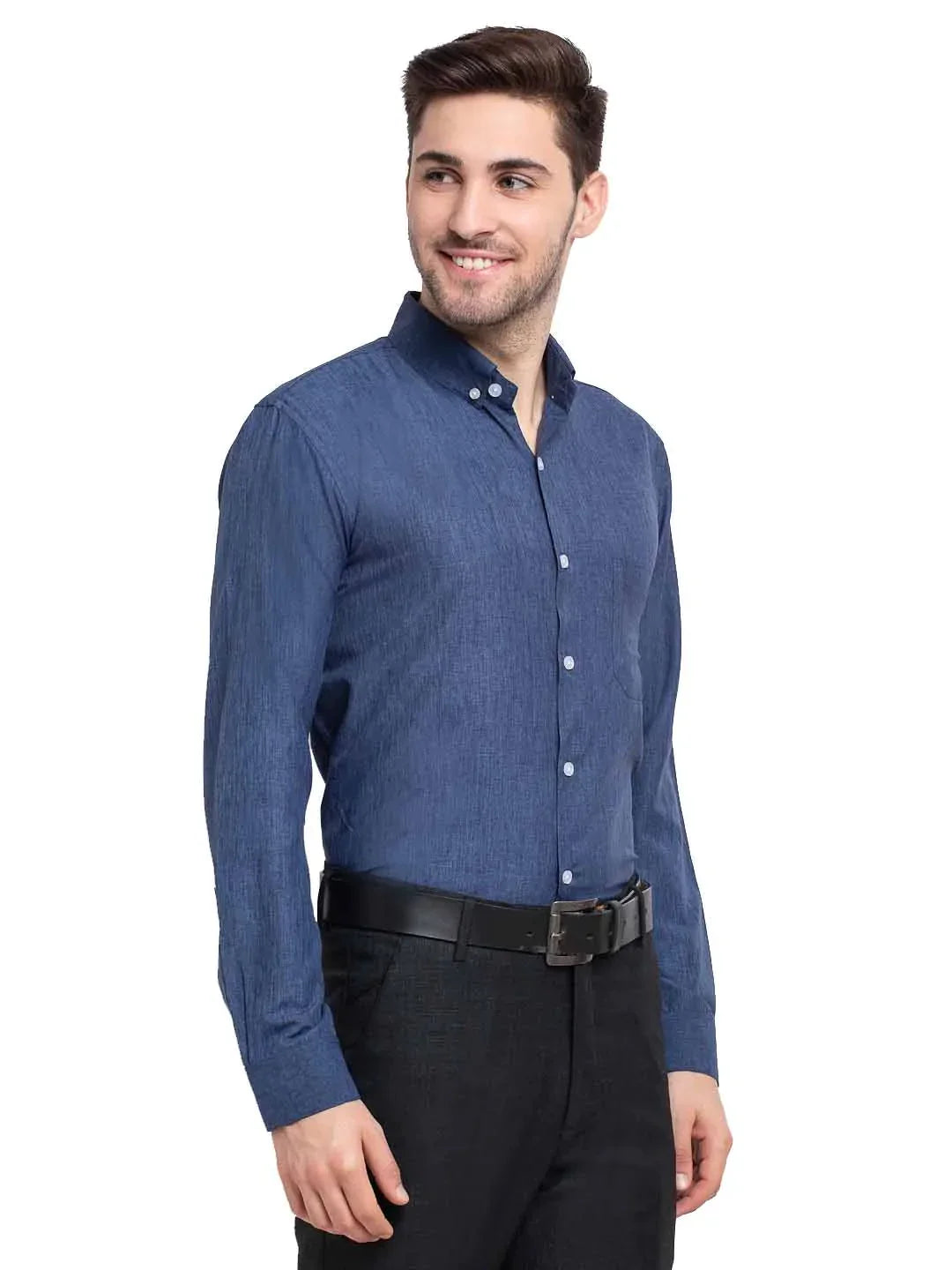 Men's Teal Button Down Collar Cotton Formal Shirt - Taantav