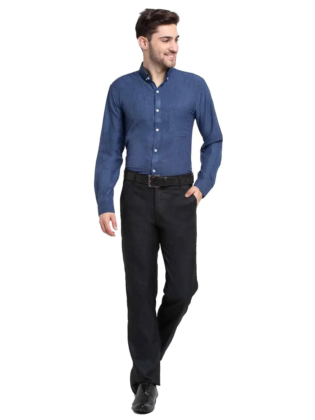 Men's Teal Button Down Collar Cotton Formal Shirt - Taantav