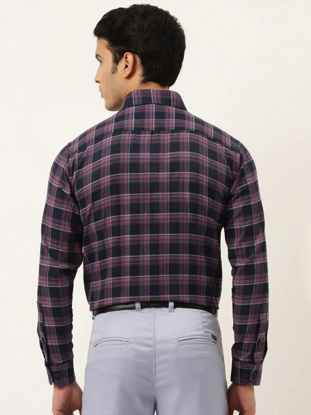 Men's Pink Formal Cotton Checked Shirt - Taantav