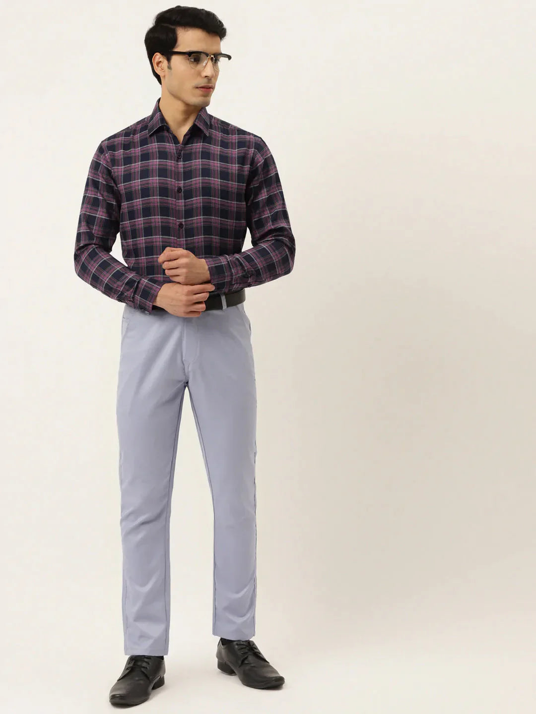 Men's Pink Formal Cotton Checked Shirt - Taantav