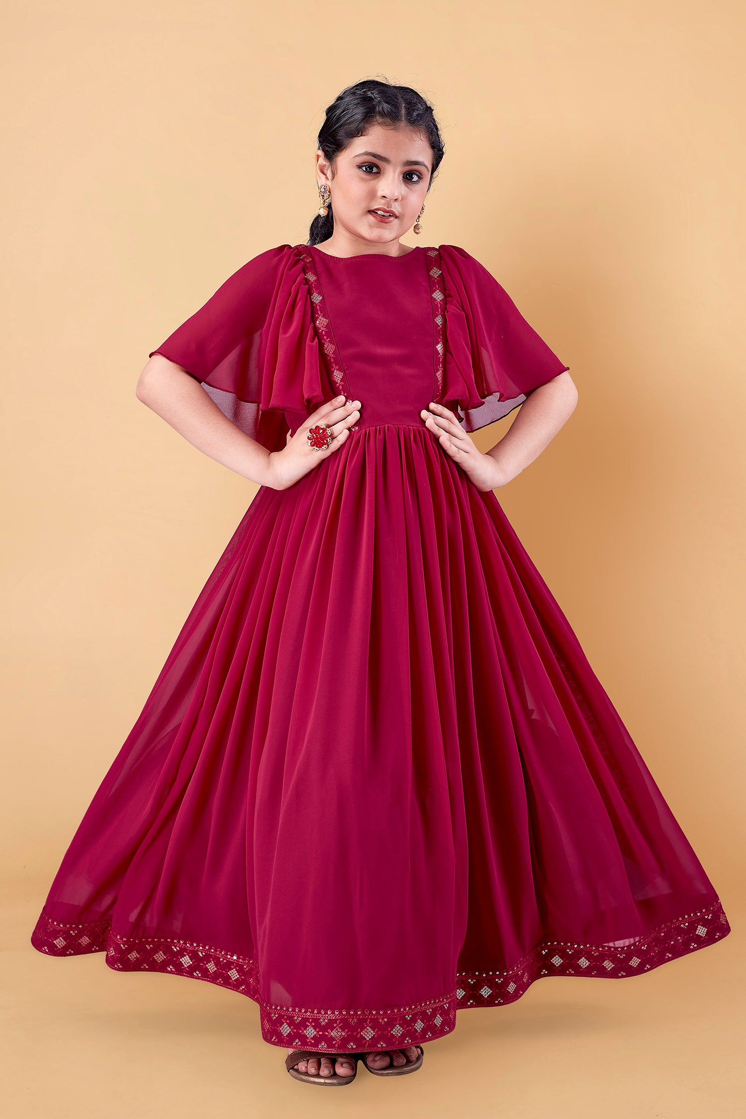 Girl's Georgette Maxi Length Embroidered Dress - Fashion Dream