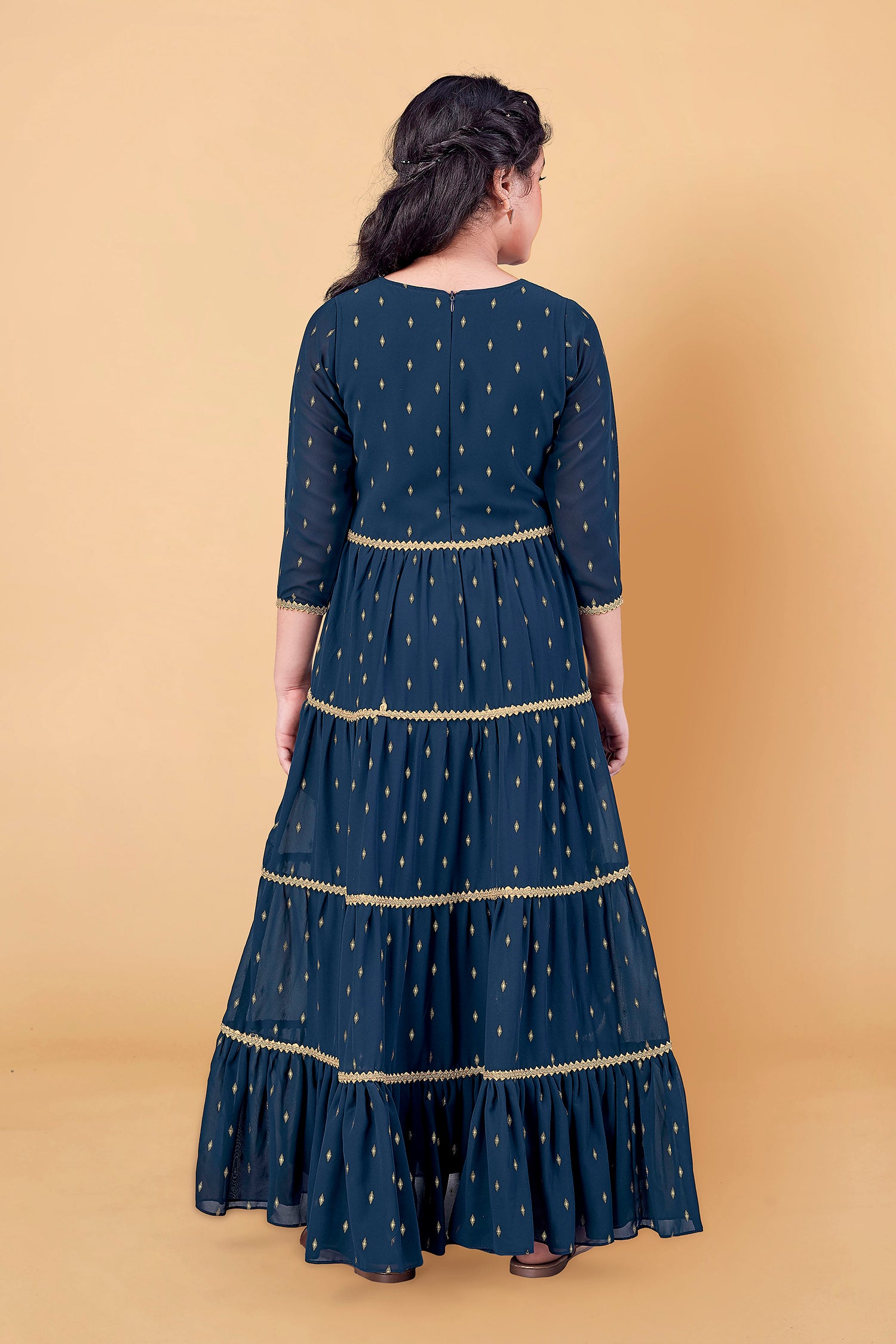 Girl's Georgette Maxi Length Foil Printed Dress - Fashion Dream