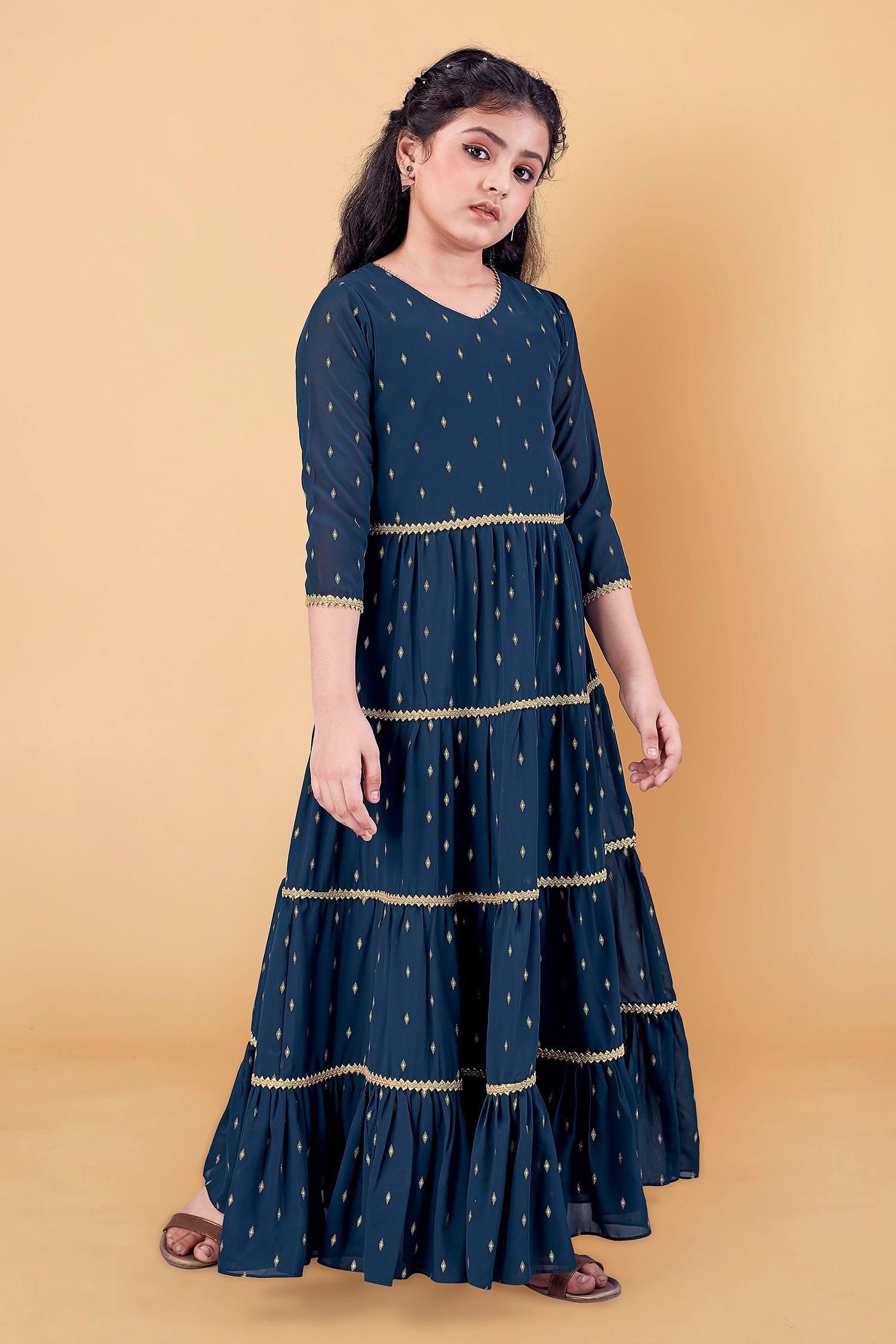 Girl's Georgette Maxi Length Foil Printed Dress - Fashion Dream