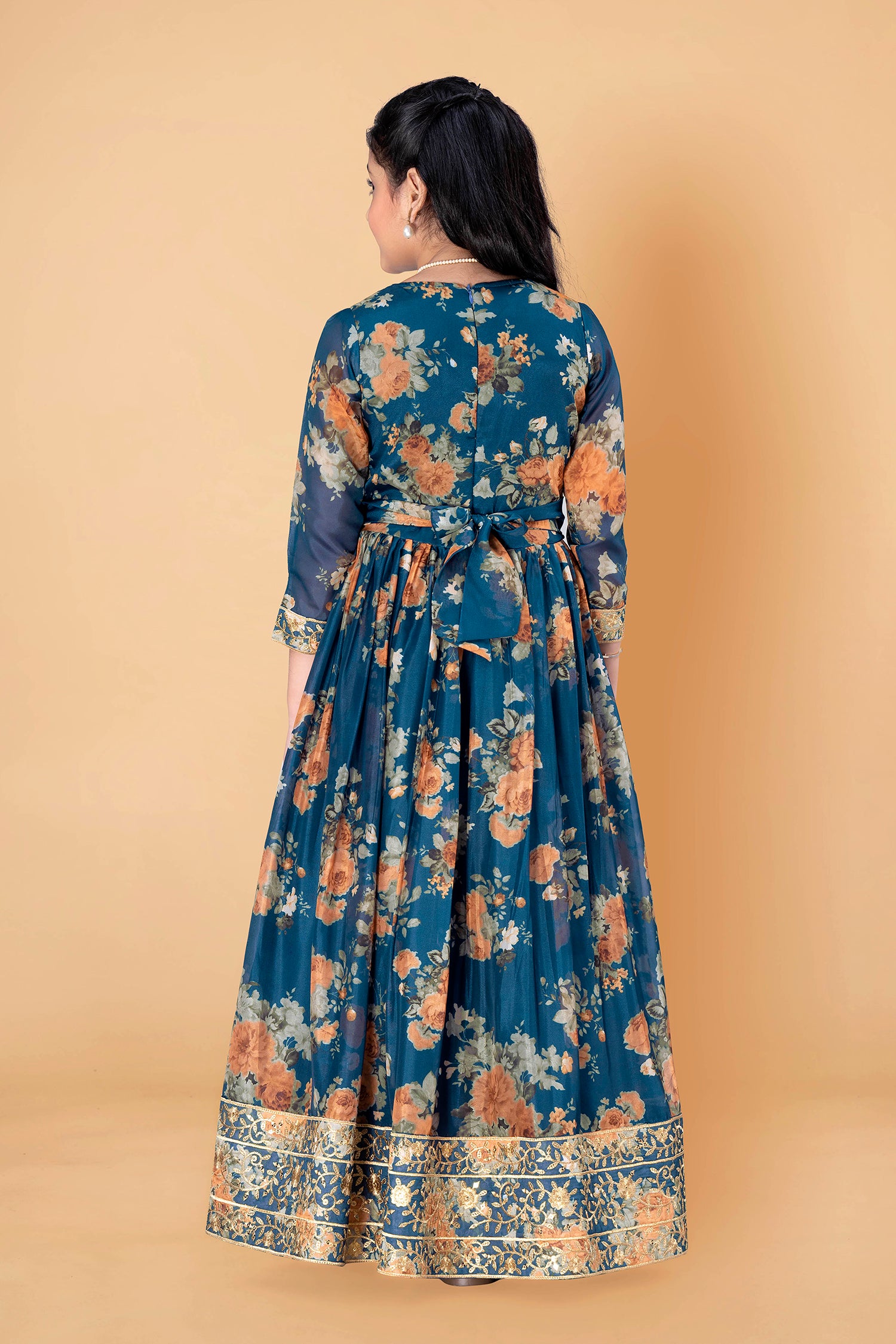 Girl's Tabby Silk Maxi Length Flared Embroidered Dress - Fashion Dream