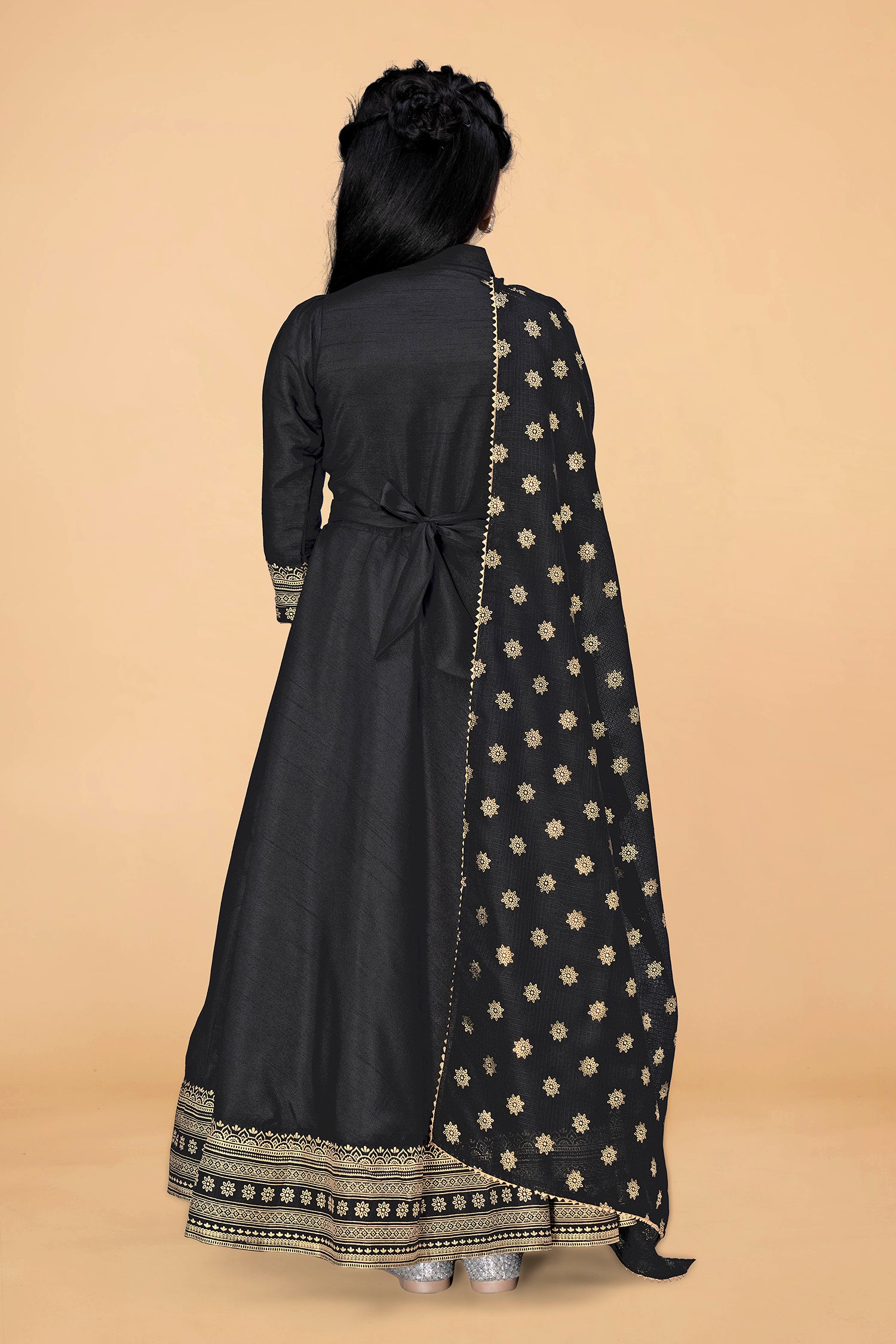 Girl's Maxi Length Foil Printed Dress With Dupatta - Fashion Dream