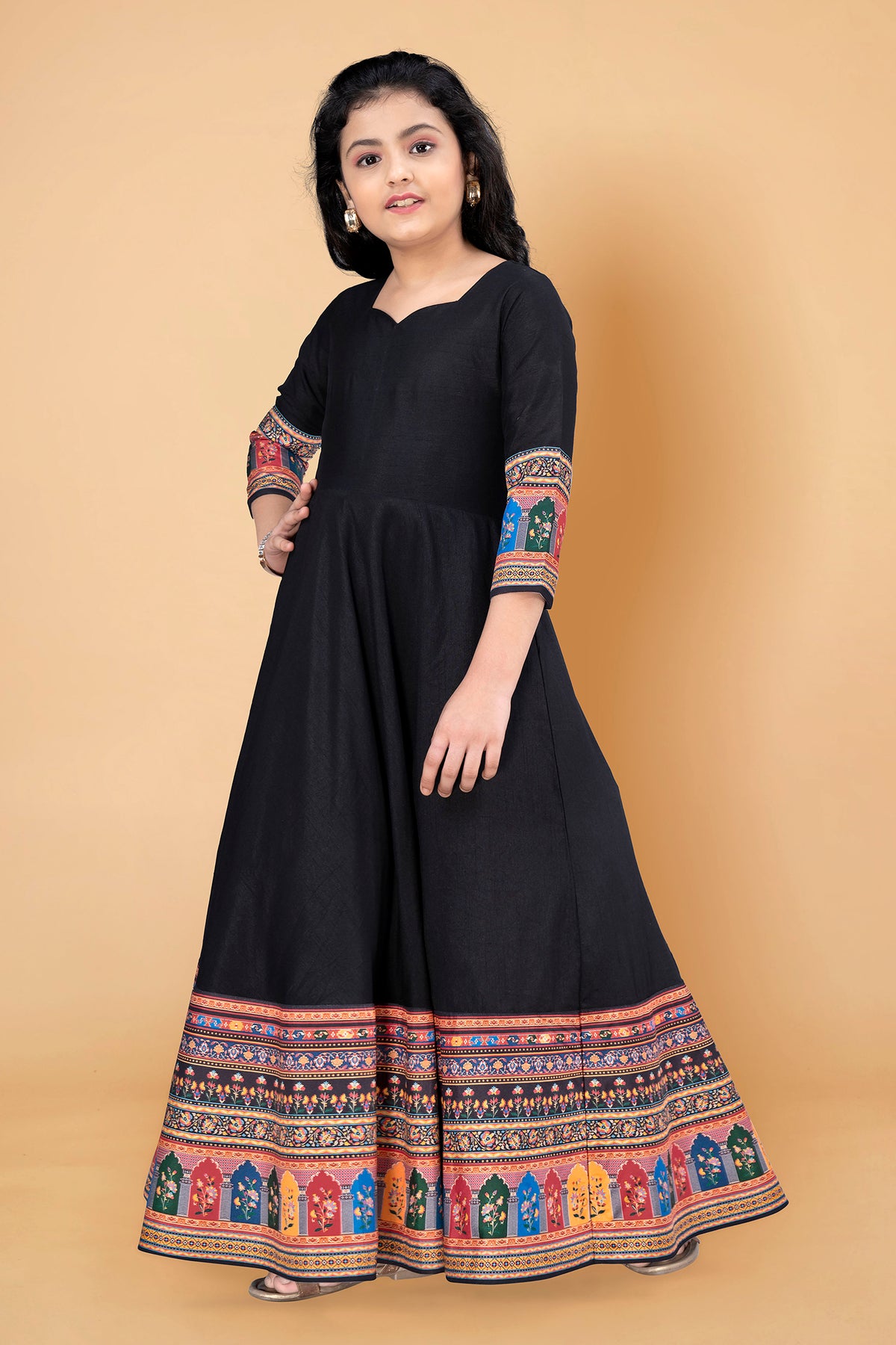 Girl's Crepe Silk Maxi Length Digital Printed Dress