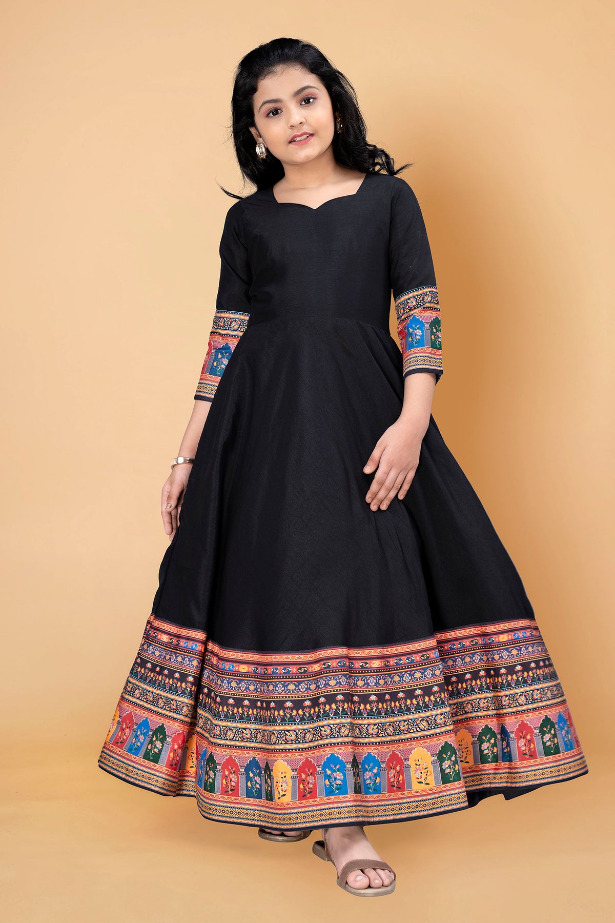 Girl's Crepe Silk Maxi Length Digital Printed Dress