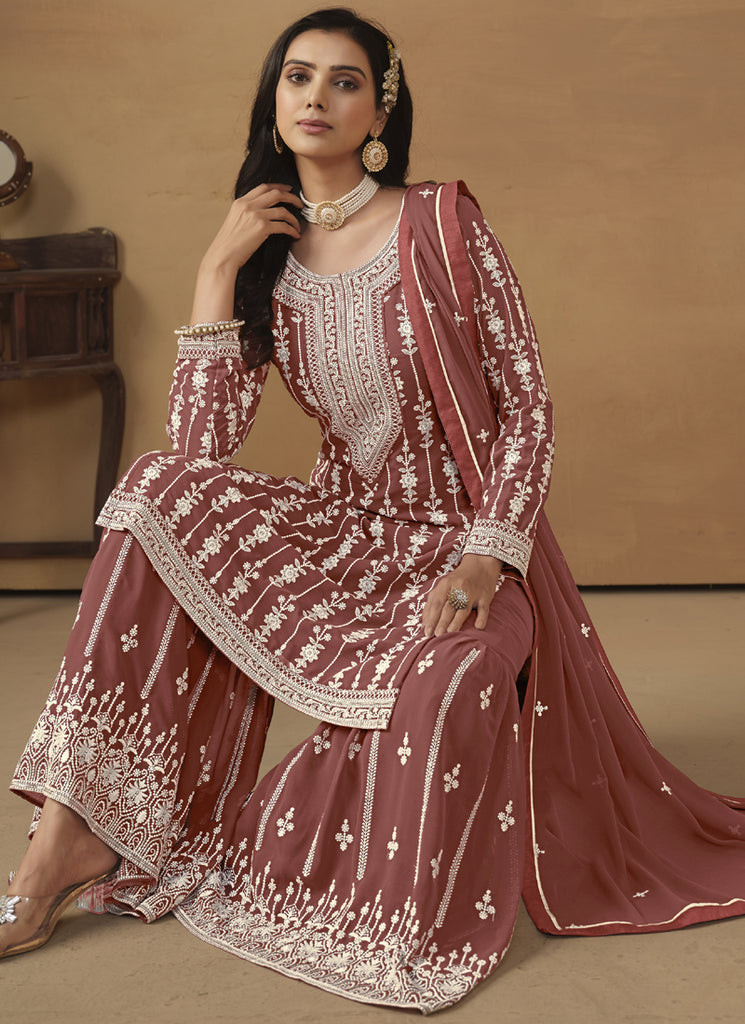 Women's Brown Georgette Embroidered