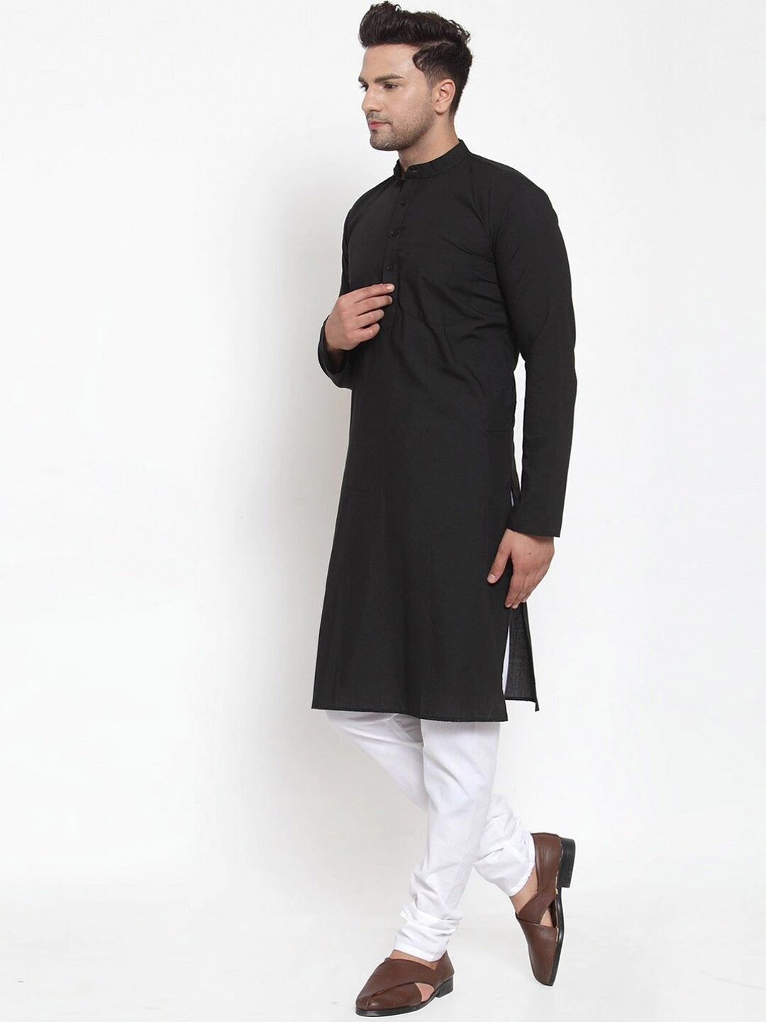 Men's Black Cotton Solid Kurta Pyjama Sets ( Jokp 611 Black )