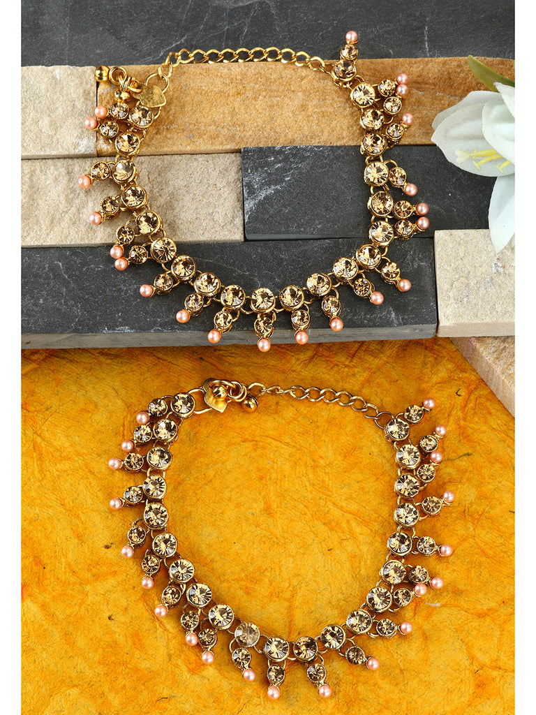 Women's/Girls Gold Plated Designer Kundan Anklet for Bridals