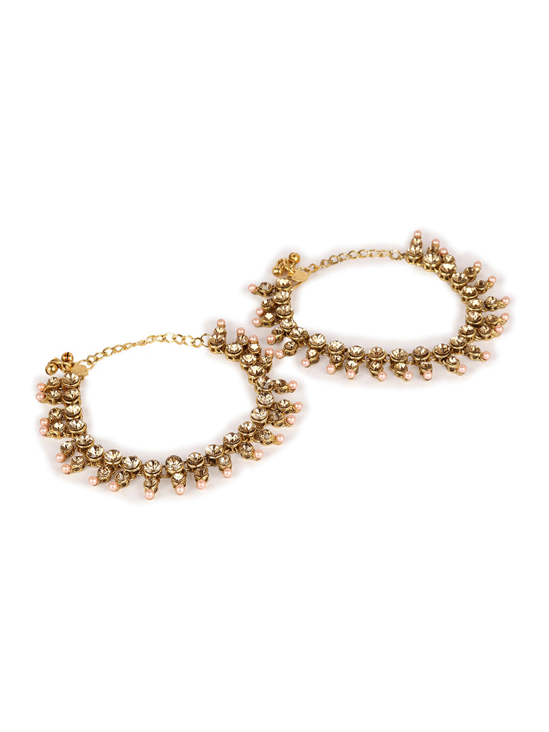 Women's/Girls Gold Plated Designer Kundan Anklet for Bridals