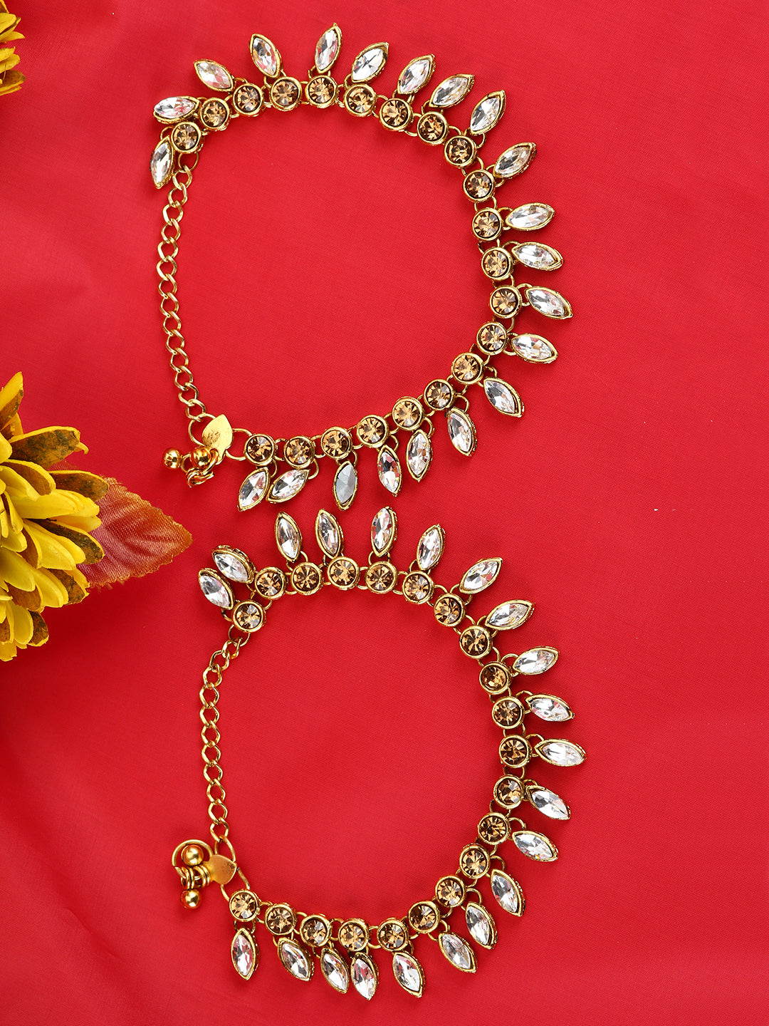 Women's/Girls Gold Plated Designer Kundan Anklet for Bridals