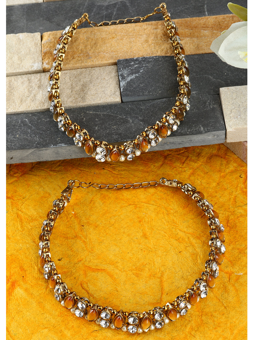 Women's/Girls Gold Plated Designer Kundan Anklet for Bridals