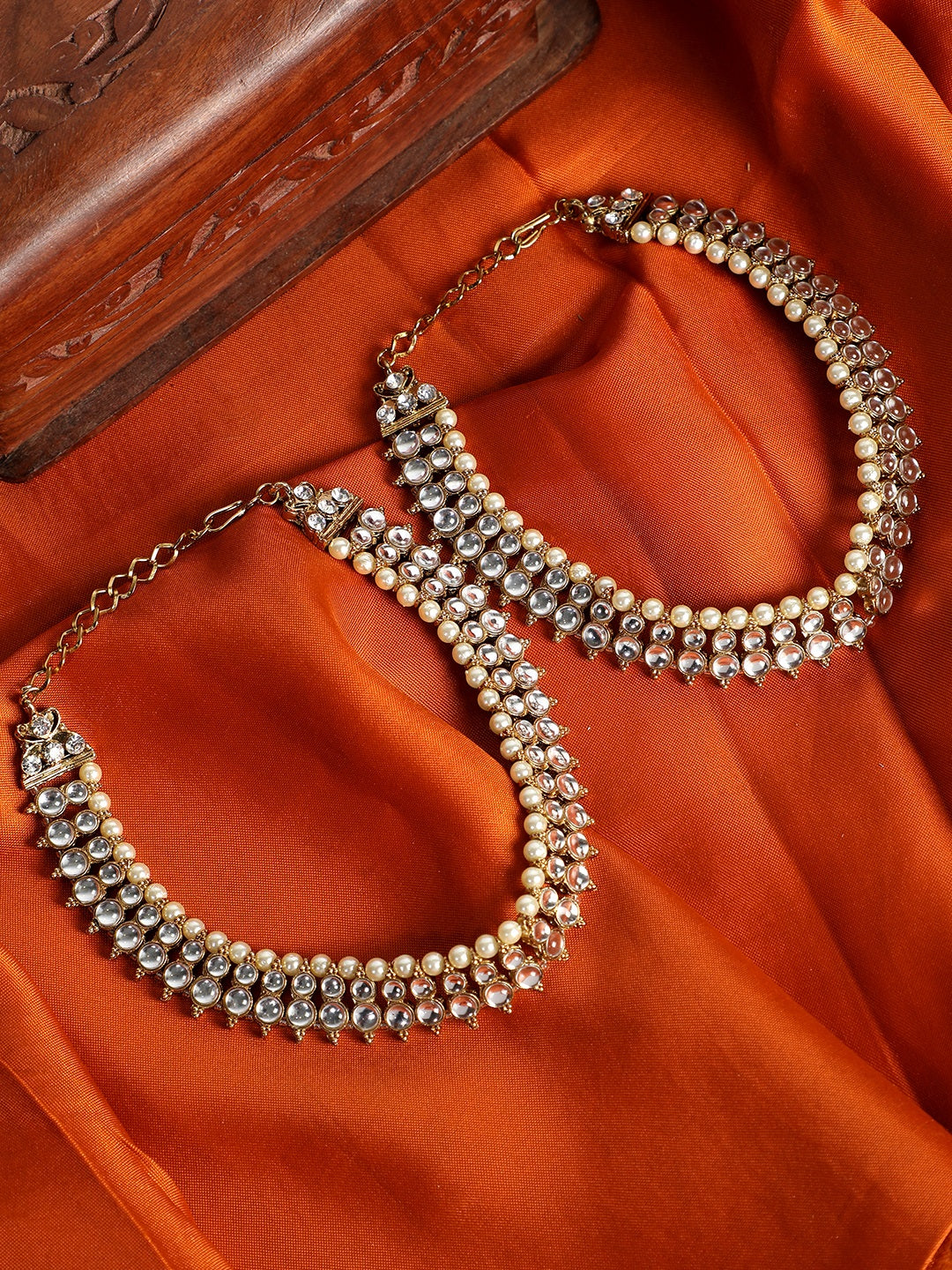Women's Traditional Gold Plated Kundan Pearl Bridal Wear Anklet