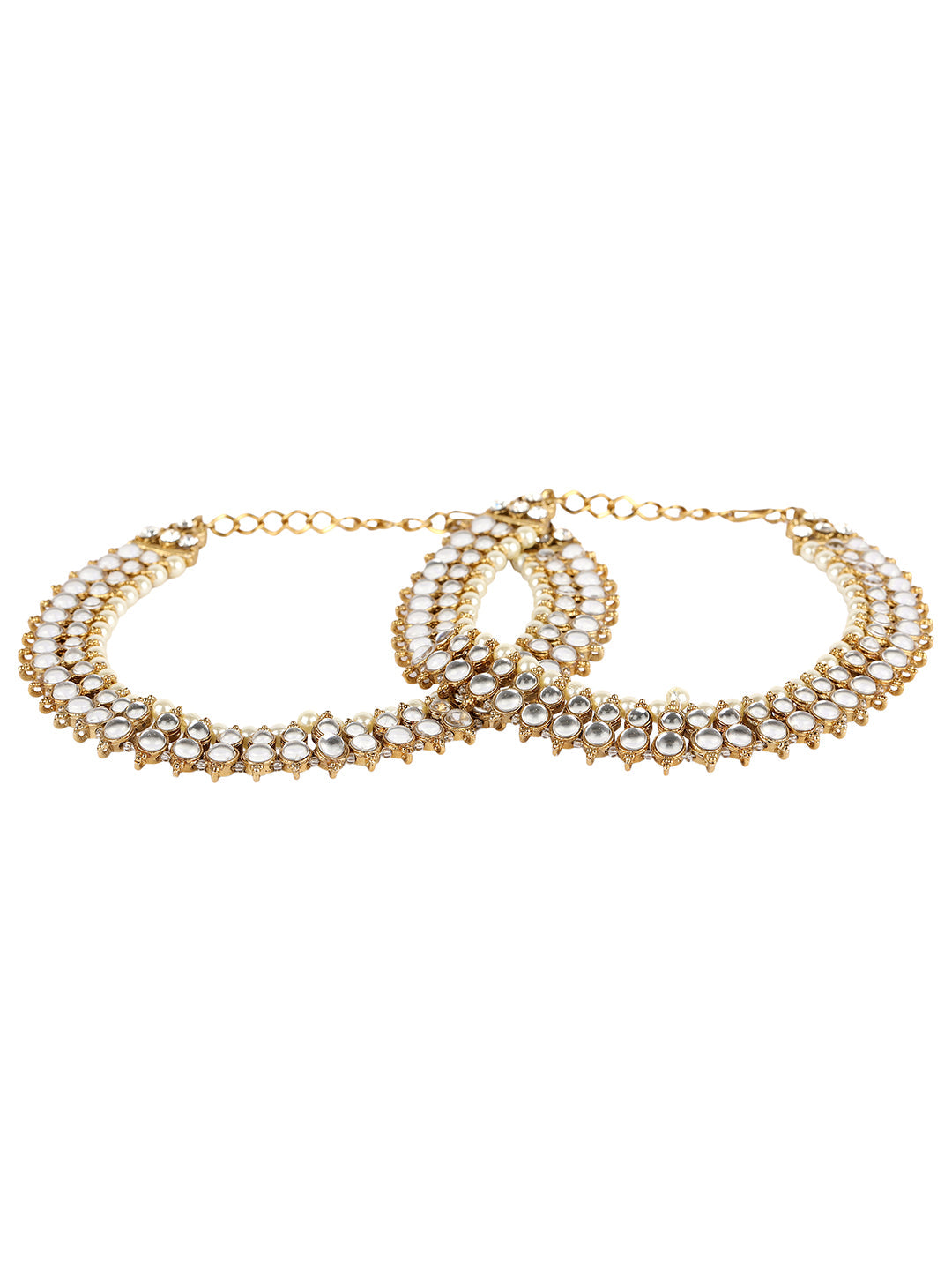 Women's Traditional Gold Plated Kundan Pearl Bridal Wear Anklet