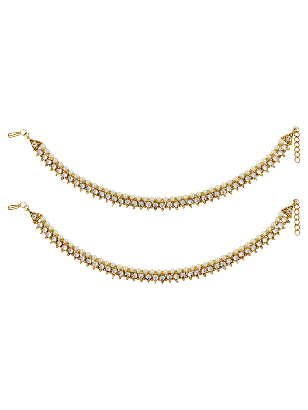 Women's Traditional Gold Plated Pearl and Stone Studded Bridal Anklet/ Payal - Anikas Creation