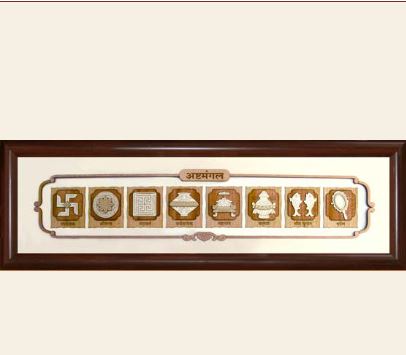 Ashtamangal Decorative Frame – Handcrafted Wooden Auspicious Wall Art