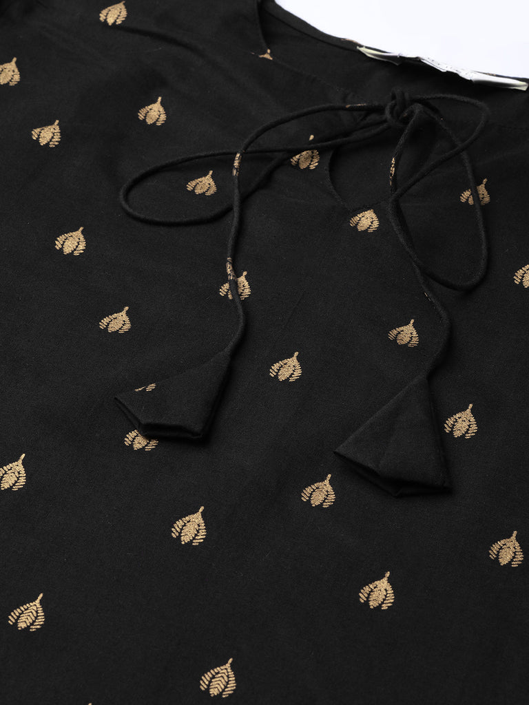 Women's Black And Golden Block Printed Straight Kurta