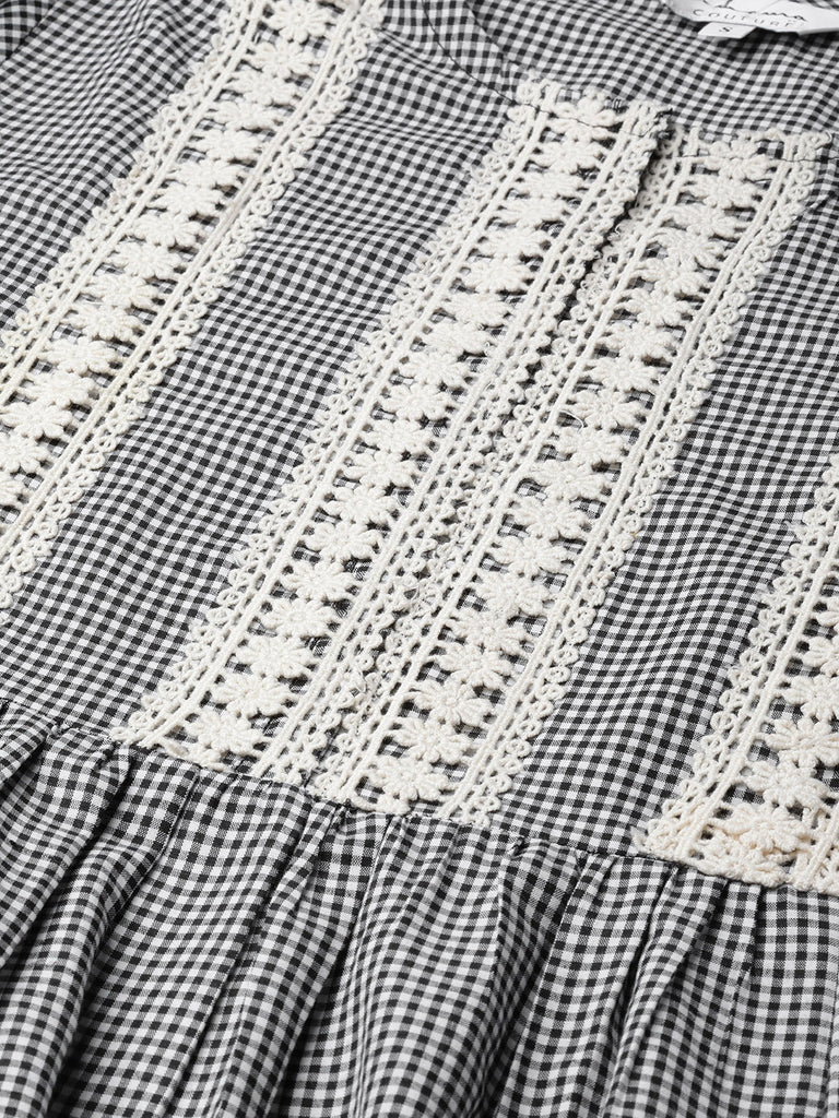 Women's Black & White Checked A-Line Kurta