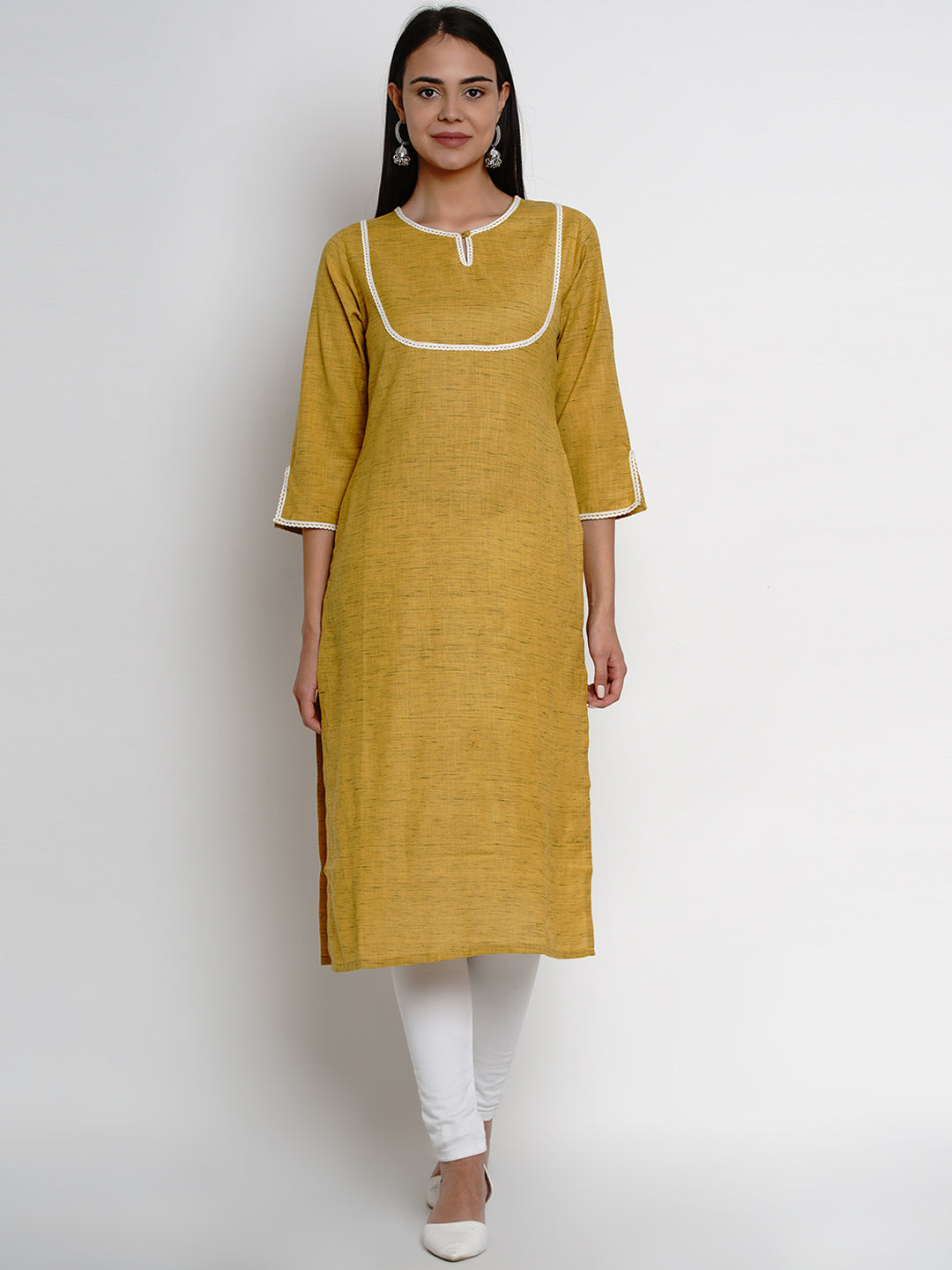 Women's  Yellow Embellished Straight Kurta - Bhama Couture