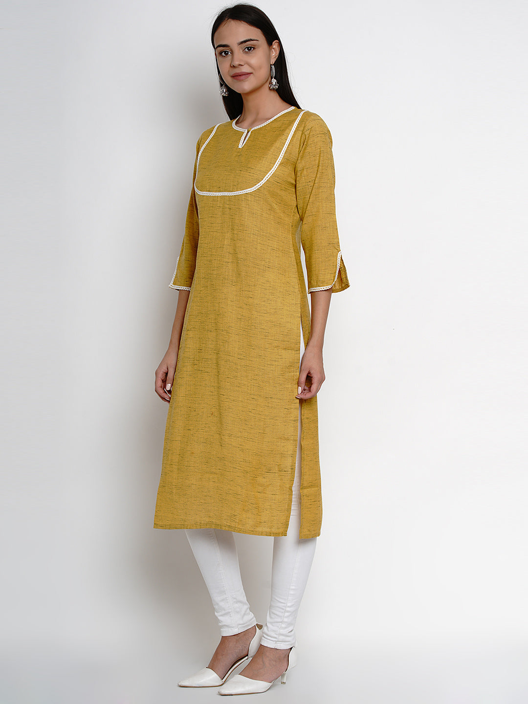 Women's  Yellow Embellished Straight Kurta - Bhama Couture