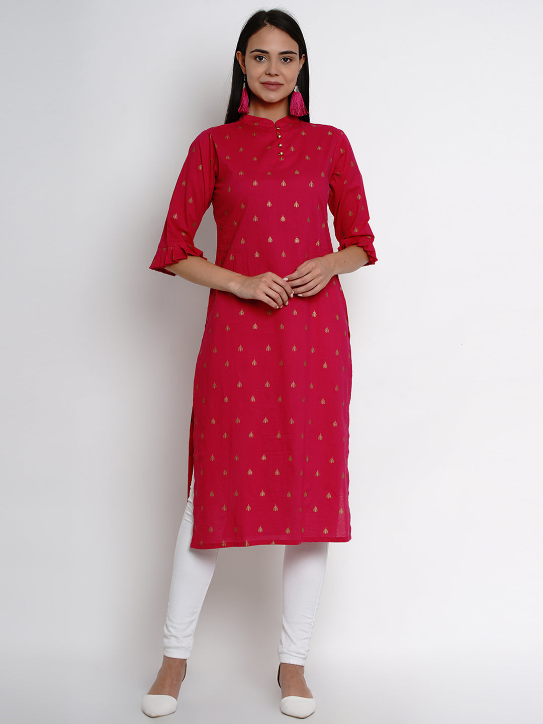 Women's Fuchsia Pink Printed Straight Kurta - Bhama Couture
