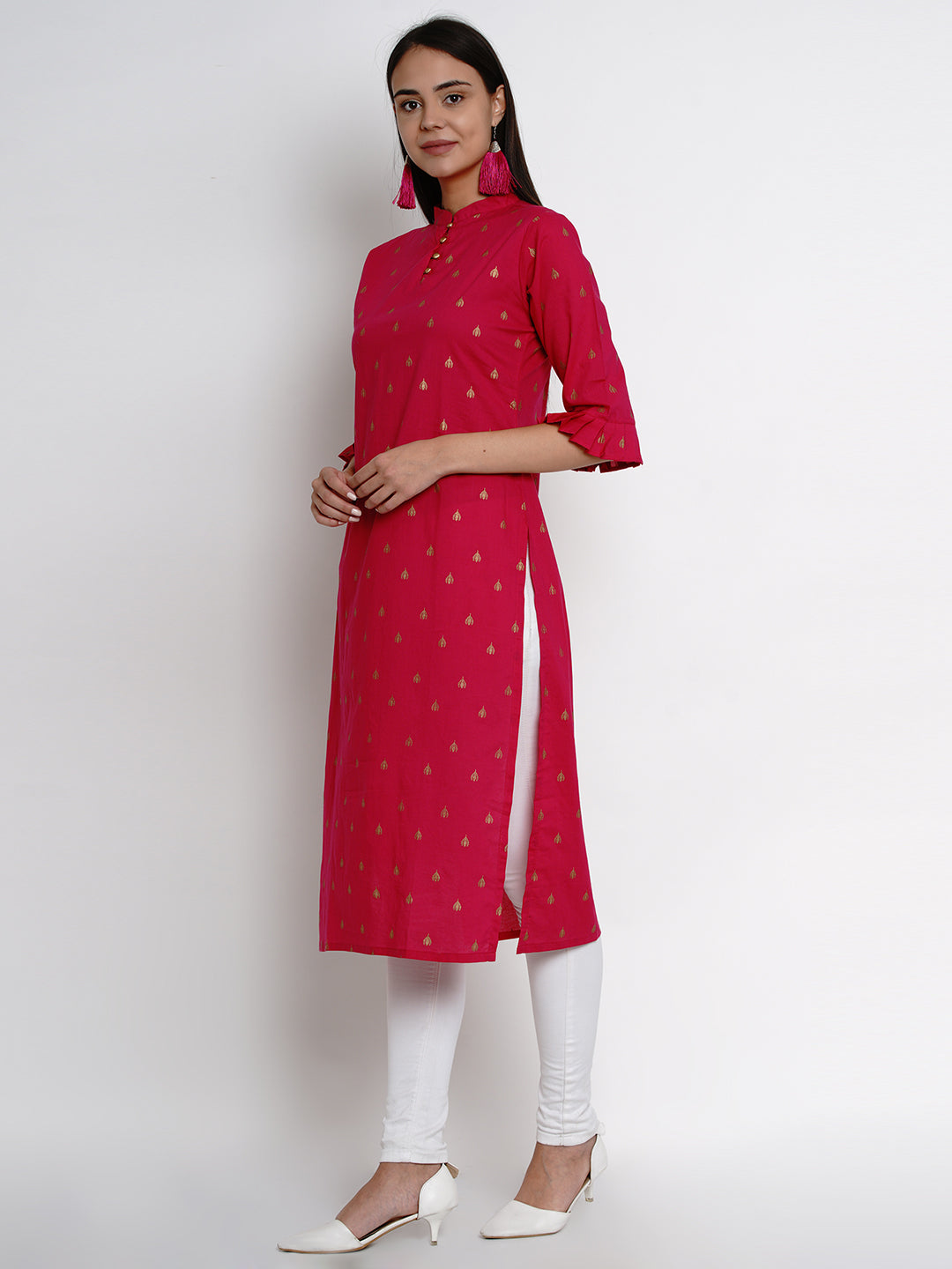 Women's Fuchsia Pink Printed Straight Kurta - Bhama Couture