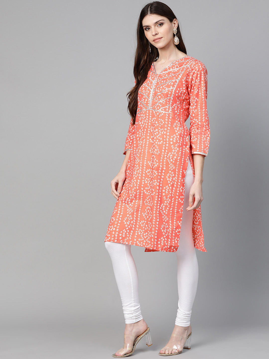 Women's Orange & White Printed Straight Kurta