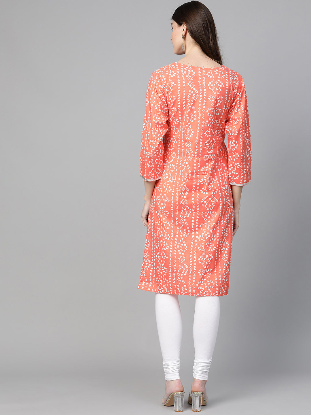 Women's Orange & White Printed Straight Kurta - Bhama Couture