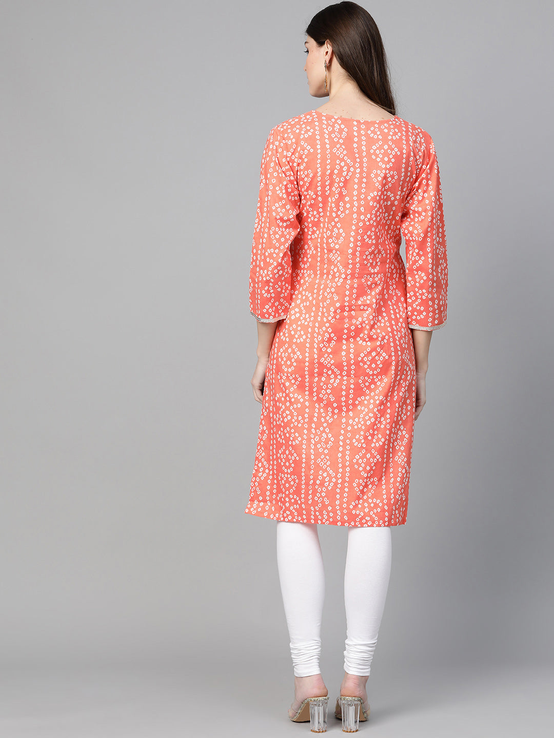 Women's Orange & White Printed Straight Kurta