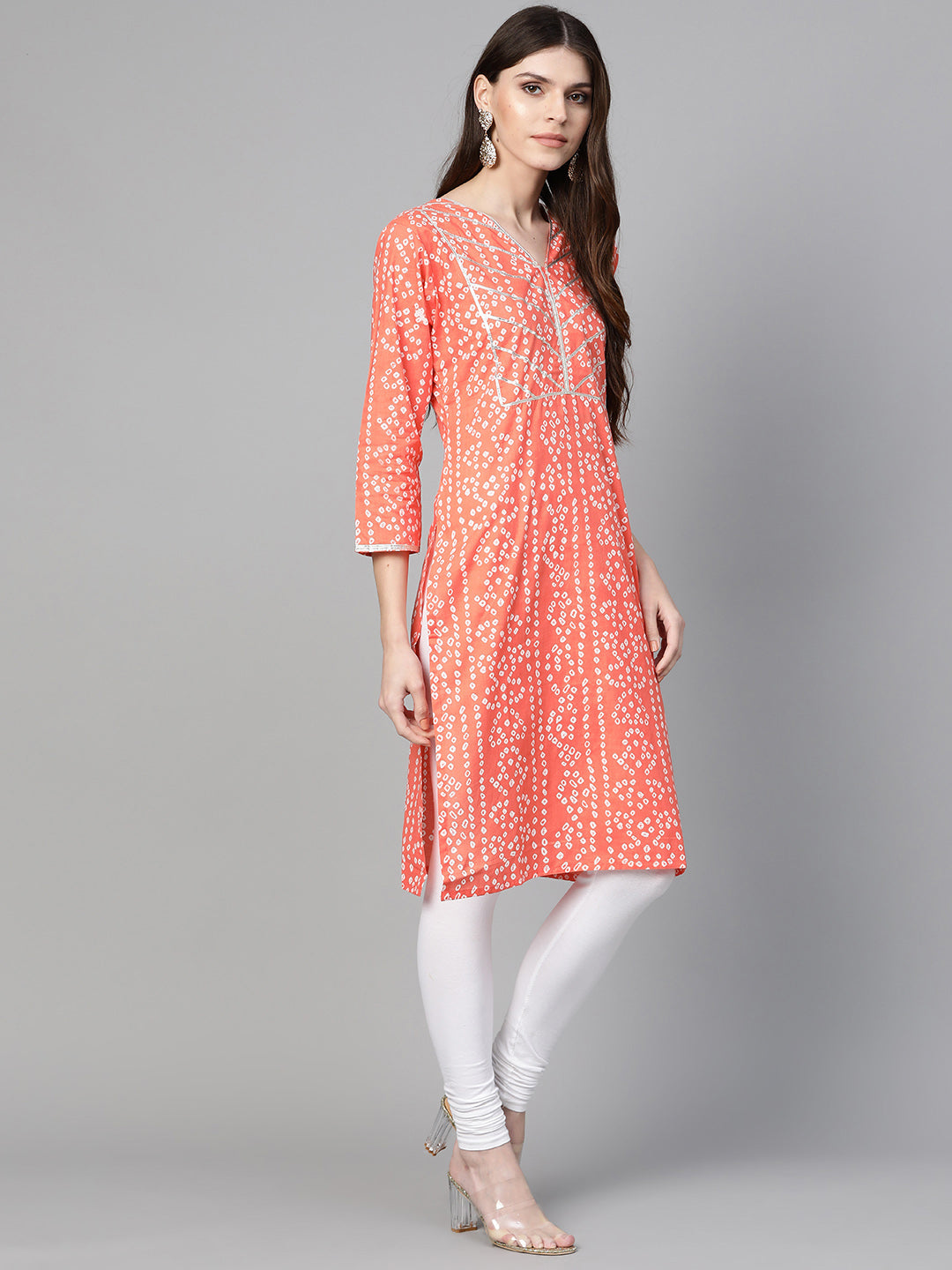 Women's Orange & White Printed Straight Kurta
