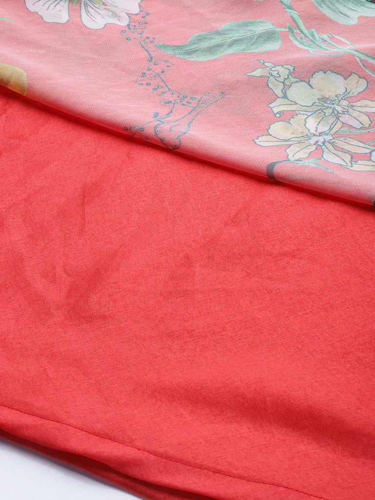 Women's Red Floral Geogette Maxi Dress