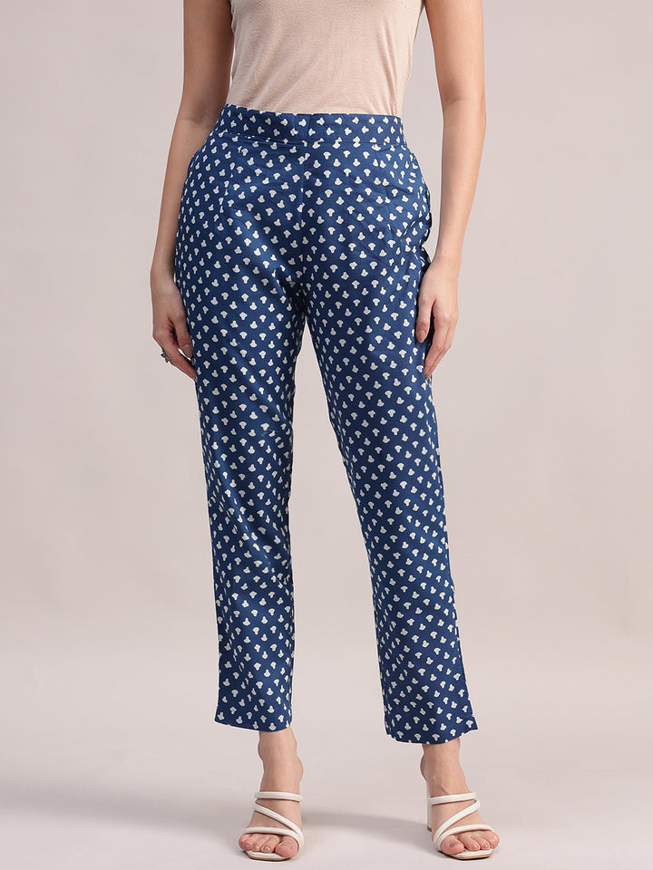 Women's Blue Cotton A-Line Kurta Sets