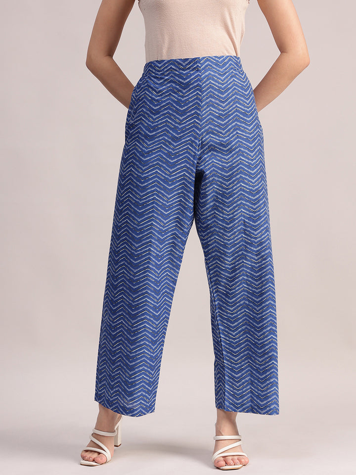 Women's Blue Cotton A-Line Kurta Sets