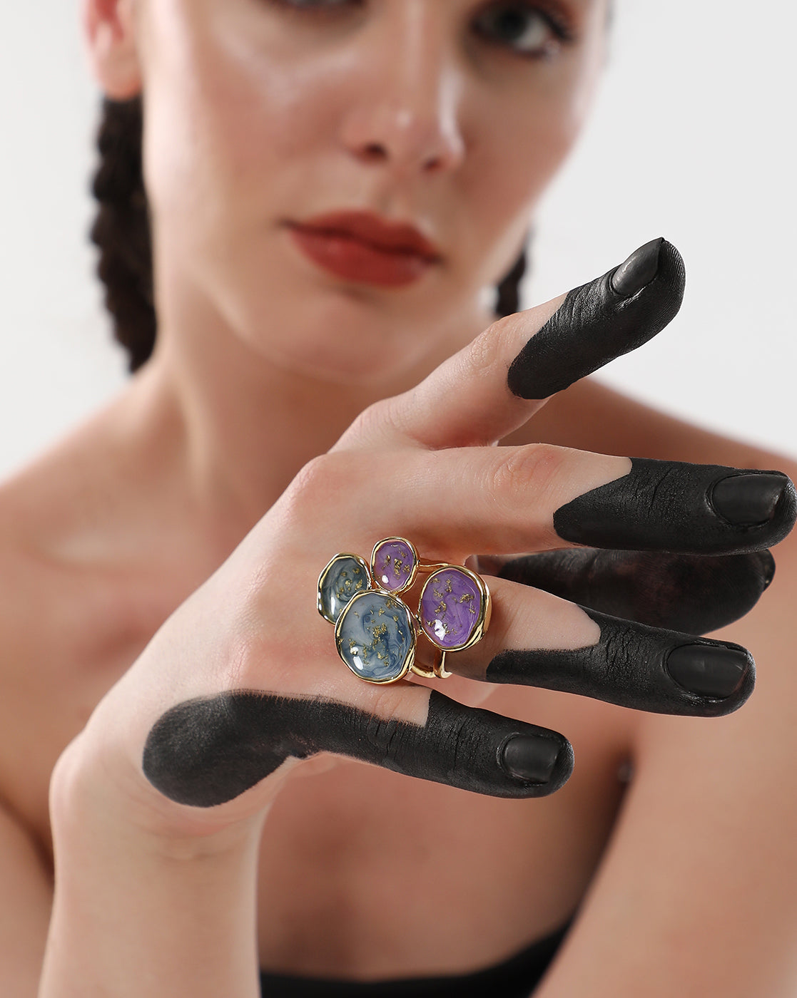 Women's Navy Blue & Amerthyst Purple Plated Ring
